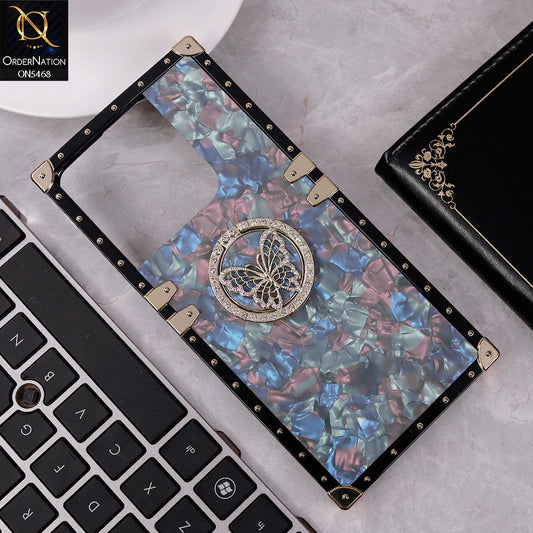 Realme Note 60 Cover - Blue - Trendy Stylish Soft Square Trunk Case with Ring Holder Butterfly Design