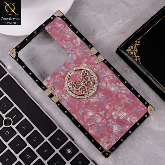 Realme C61 (India) Cover - Dark Pink - Trendy Stylish Soft Square Trunk Case with Ring Holder Butterfly Design