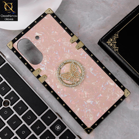 Xiaomi Poco C65 Cover - Baby Pink - Trendy Stylish Soft Square Trunk Case with Ring Holder Butterfly Design