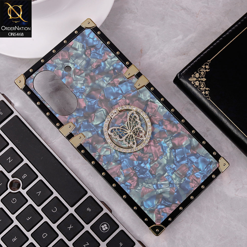 Xiaomi Poco C65 Cover - Blue - Trendy Stylish Soft Square Trunk Case with Ring Holder Butterfly Design