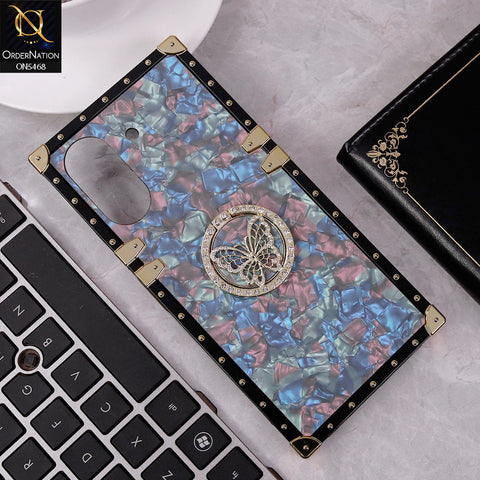 Xiaomi Poco C65 Cover - Blue - Trendy Stylish Soft Square Trunk Case with Ring Holder Butterfly Design