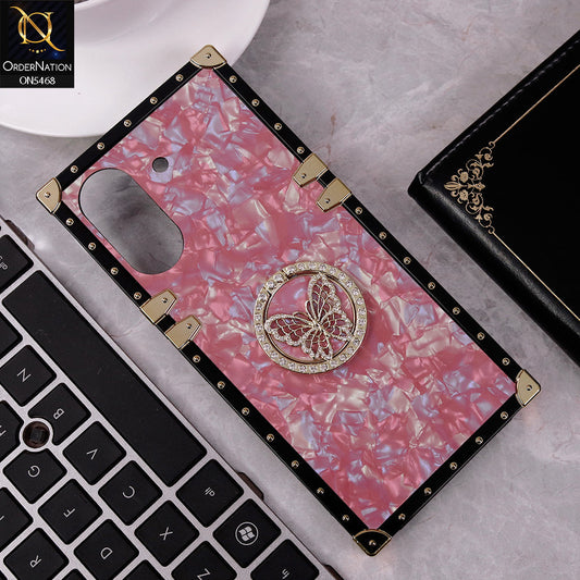 Xiaomi Redmi 13C Cover - Dark Pink - Trendy Stylish Soft Square Trunk Case with Ring Holder Butterfly Design