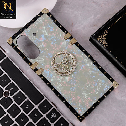 Xiaomi Redmi 13C Cover - Light Green - Trendy Stylish Soft Square Trunk Case with Ring Holder Butterfly Design