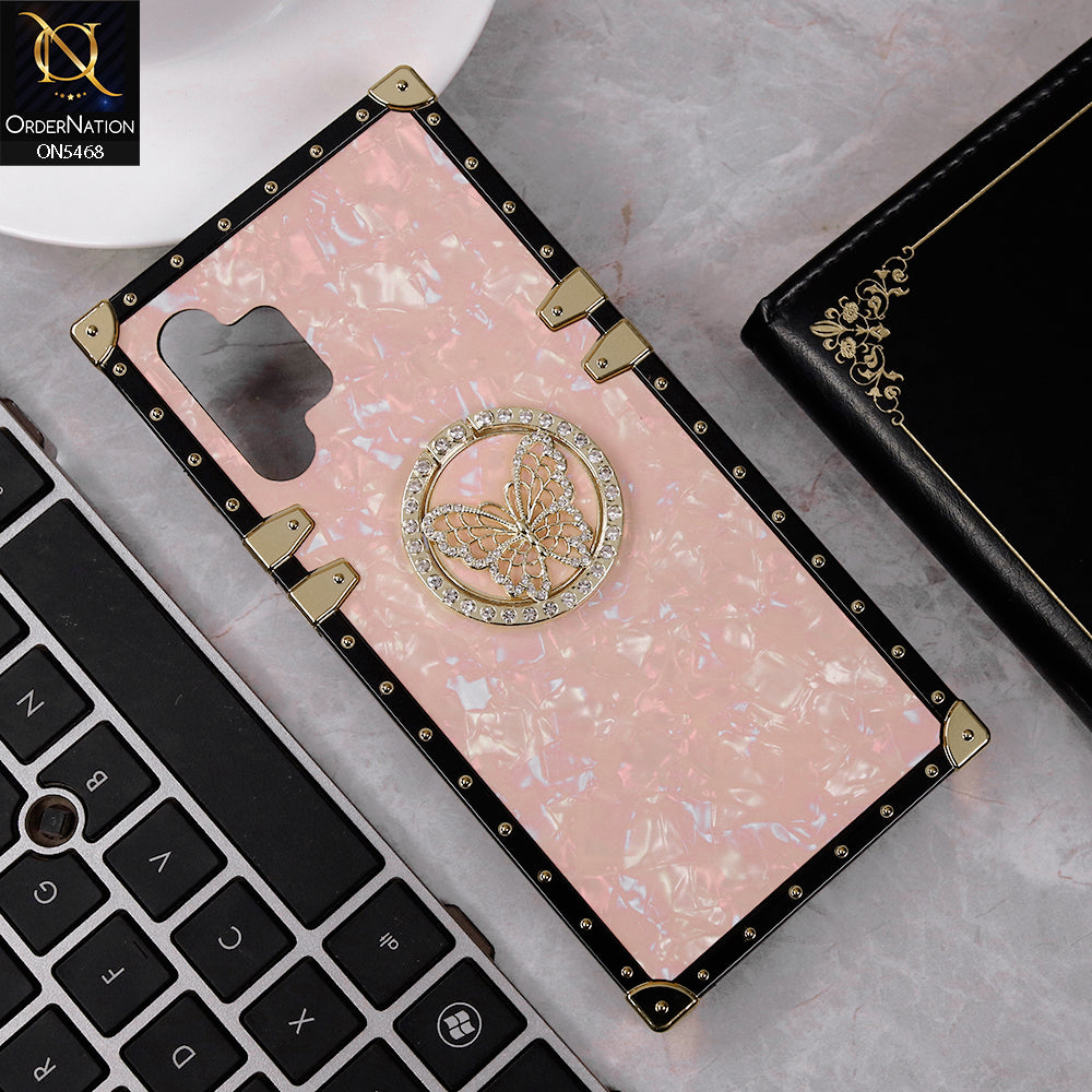 Samsung Galaxy A32 Cover - Baby Pink - Trendy Stylish Soft Square Trunk Case with Ring Holder Butterfly Design
