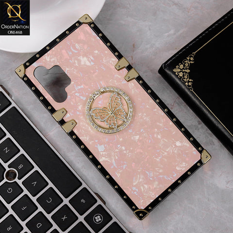 Samsung Galaxy A32 Cover - Baby Pink - Trendy Stylish Soft Square Trunk Case with Ring Holder Butterfly Design