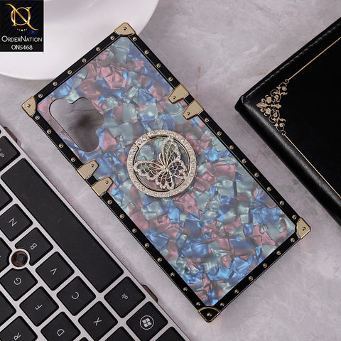 Samsung Galaxy A32 Cover - Blue - Trendy Stylish Soft Square Trunk Case with Ring Holder Butterfly Design
