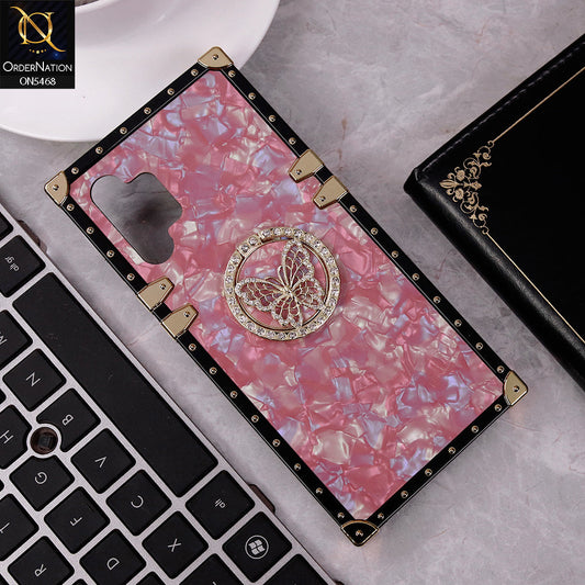 Samsung Galaxy A32 Cover - Dark Pink - Trendy Stylish Soft Square Trunk Case with Ring Holder Butterfly Design
