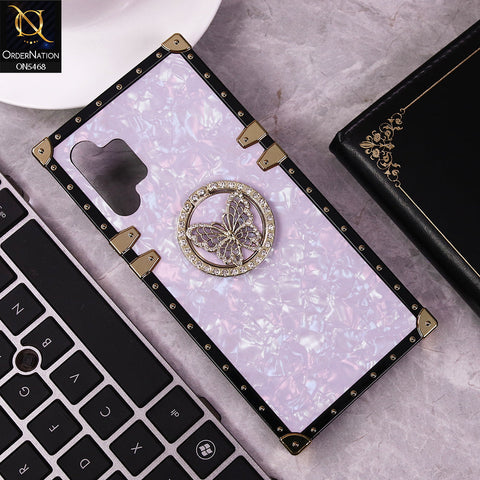 Samsung Galaxy A32 Cover - Light Purple - Trendy Stylish Soft Square Trunk Case with Ring Holder Butterfly Design