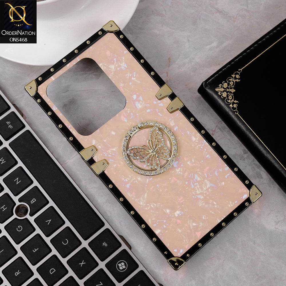 Infinix Smart 8 Cover - Baby Pink - Trendy Stylish Soft Square Trunk Case with Ring Holder Butterfly Design