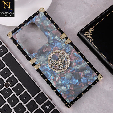 Tecno Spark 20C Cover - Blue - Trendy Stylish Soft Square Trunk Case with Ring Holder Butterfly Design
