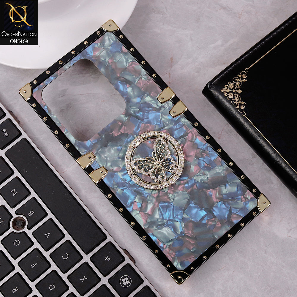 Infinix Hot 40i Cover - Blue - Trendy Stylish Soft Square Trunk Case with Ring Holder Butterfly Design