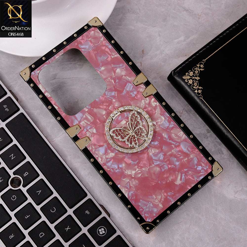 Infinix Smart 8 Pro Cover - Dark Pink - Trendy Stylish Soft Square Trunk Case with Ring Holder Butterfly Design