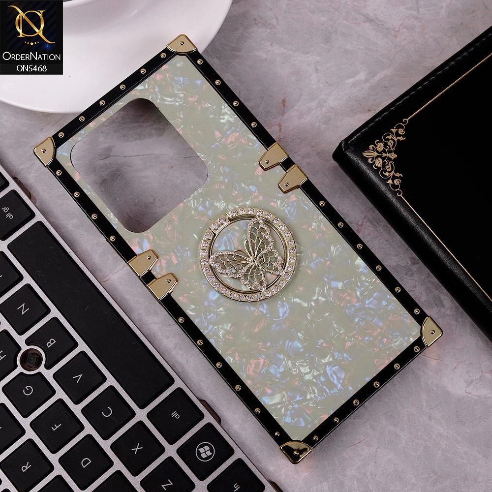 Tecno Spark Go 2024 Cover - Light Green - Trendy Stylish Soft Square Trunk Case with Ring Holder Butterfly Design