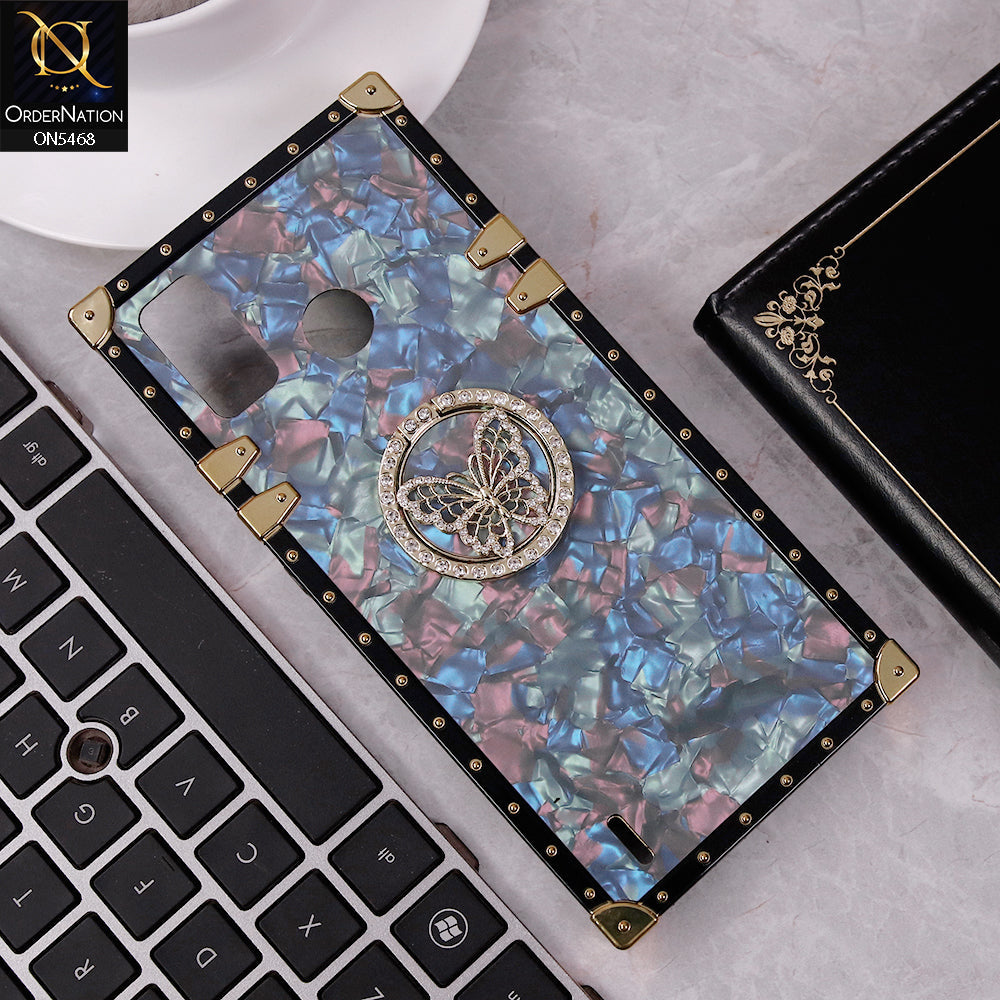 Tecno Spark 6 Go Cover - Blue - Trendy Stylish Soft Square Trunk Case with Ring Holder Butterfly Design