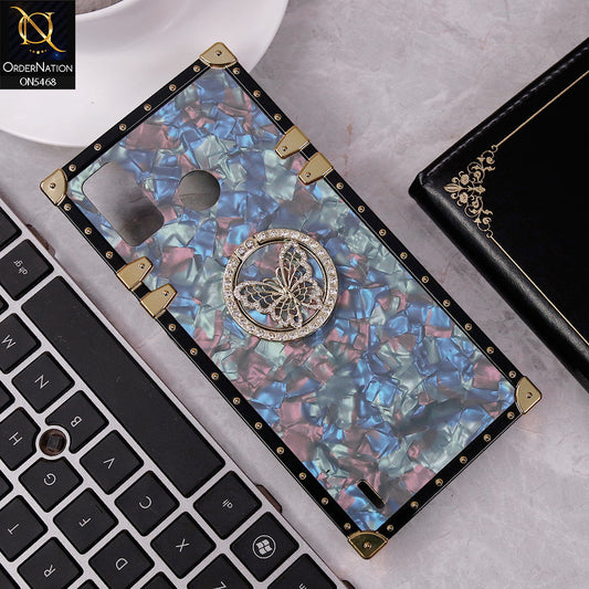 Tecno Spark 6 Go Cover - Blue - Trendy Stylish Soft Square Trunk Case with Ring Holder Butterfly Design