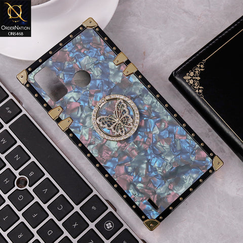 Tecno Spark 6 Go Cover - Blue - Trendy Stylish Soft Square Trunk Case with Ring Holder Butterfly Design