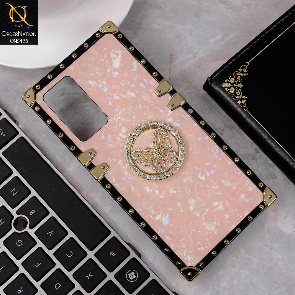 Vivo V23e Cover - Baby Pink - Trendy Stylish Soft Square Trunk Case with Ring Holder Butterfly Design