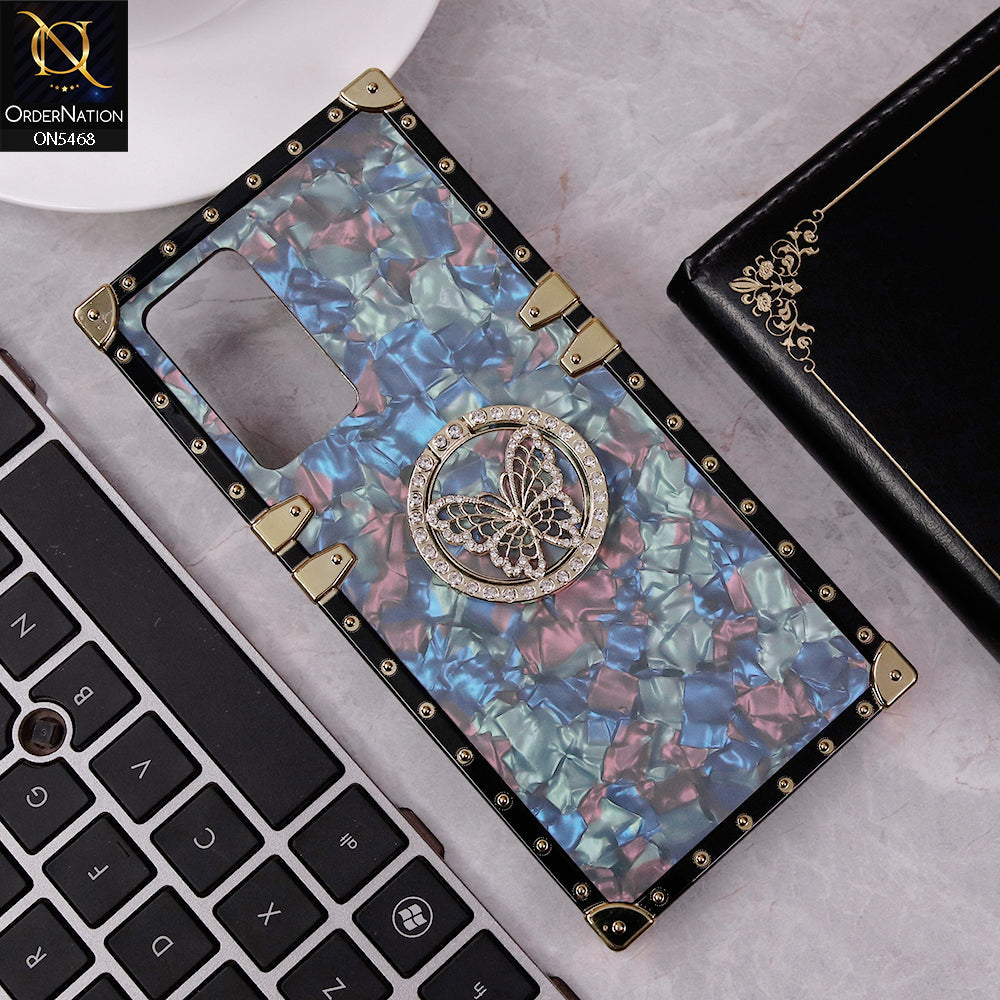 Vivo V23e 5G Cover - Blue - Trendy Stylish Soft Square Trunk Case with Ring Holder Butterfly Design