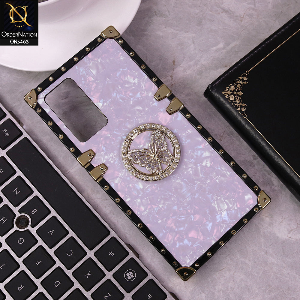 Vivo V23e Cover - Light Purple - Trendy Stylish Soft Square Trunk Case with Ring Holder Butterfly Design