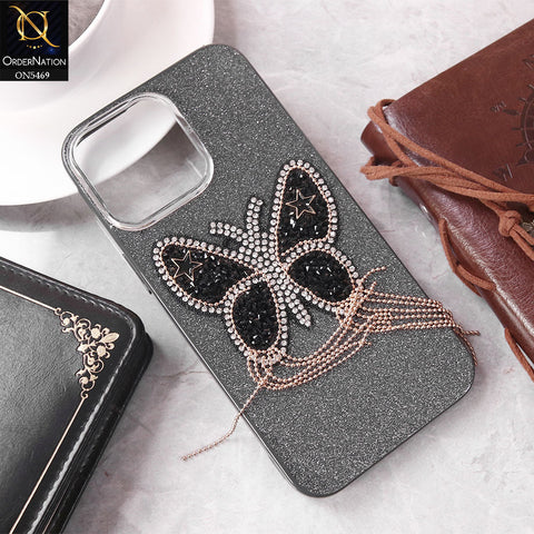 iPhone 16 Pro Max Cover - Black - New Shiny Beeds Butterfl Case With Glitter Inside Soft Shiny Case