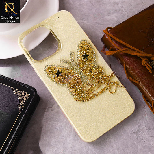 iPhone 16 Pro Max Cover - Yellow - New Shiny Beeds Butterfl Case With Glitter Inside Soft Shiny Case