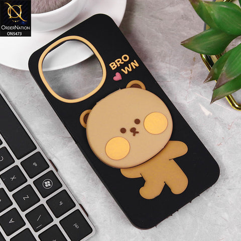 Tecno Pop 9 Cover - Black - Cute 3D Bear Soft Case