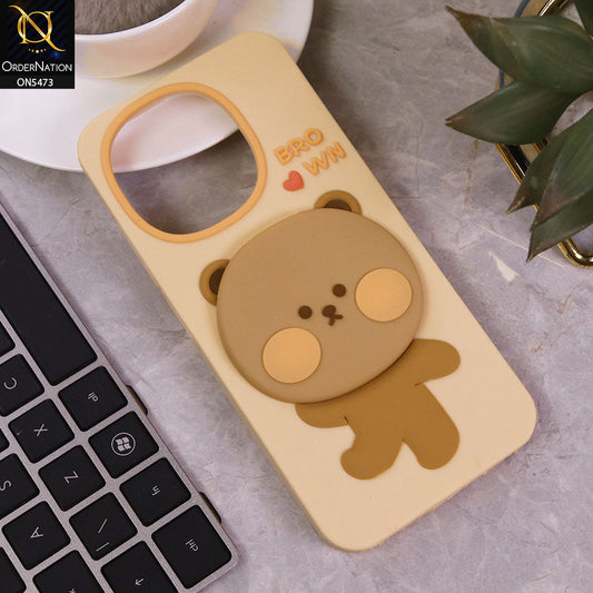 Infinix Hot 50i Cover - Peach - Cute 3D Bear Soft Case
