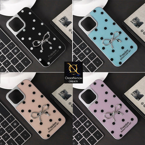 iPhone 16 Pro Cover - Light Pink - Elegant Black Polka Dot Case with 3D Metallic Bow
