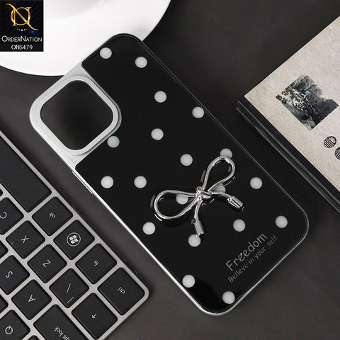iPhone 12 Pro Max Cover - Black - Elegant Black Polka Dot Case with 3D Metallic Bow