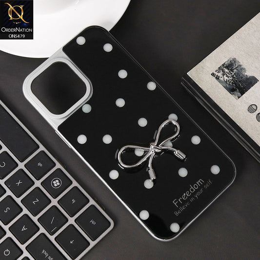 iPhone 14 Pro Max Cover - Black - Elegant Black Polka Dot Case with 3D Metallic Bow