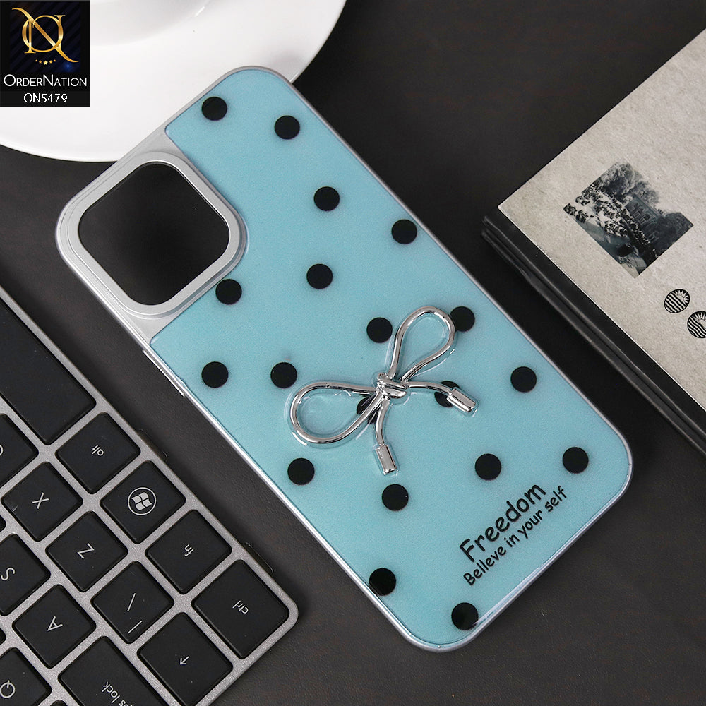 iPhone 14 Pro Max Cover - Cyan - Elegant Black Polka Dot Case with 3D Metallic Bow