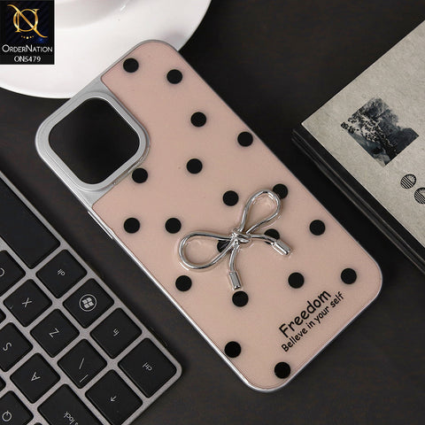 iPhone 14 Pro Max Cover - Pink - Elegant Black Polka Dot Case with 3D Metallic Bow