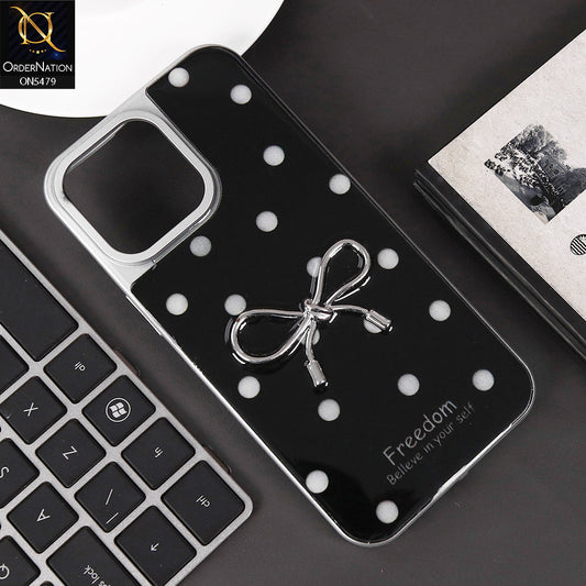 iPhone 15 Pro Max Cover - Black - Elegant Black Polka Dot Case with 3D Metallic Bow