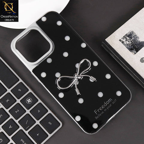 iPhone 15 Pro Max Cover - Black - Elegant Black Polka Dot Case with 3D Metallic Bow