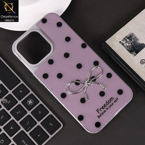 iPhone 15 Pro Max Cover - Plum - Elegant Black Polka Dot Case with 3D Metallic Bow