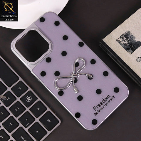 iPhone 15 Pro Max Cover - Purple - Elegant Black Polka Dot Case with 3D Metallic Bow