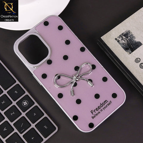 iPhone 16 Cover - Plum - Elegant Black Polka Dot Case with 3D Metallic Bow
