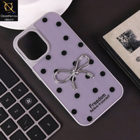 iPhone 16 Cover - Purple - Elegant Black Polka Dot Case with 3D Metallic Bow