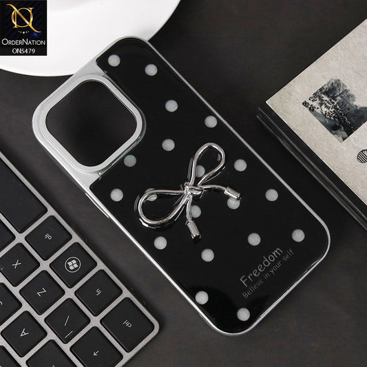 iPhone 16 Pro Cover - Black - Elegant Black Polka Dot Case with 3D Metallic Bow
