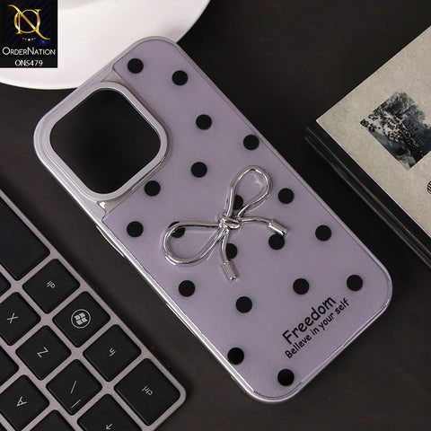 iPhone 16 Pro Cover - Purple - Elegant Black Polka Dot Case with 3D Metallic Bow