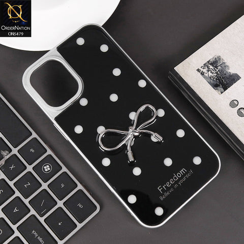iPhone 16 Plus Cover - Black - Elegant Black Polka Dot Case with 3D Metallic Bow