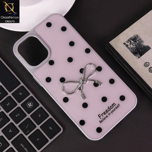 iPhone 16 Plus Cover - Light Pink - Elegant Black Polka Dot Case with 3D Metallic Bow