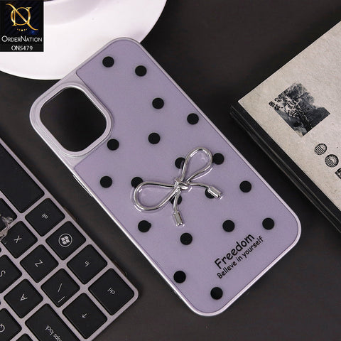 iPhone 16 Plus Cover - Purple - Elegant Black Polka Dot Case with 3D Metallic Bow