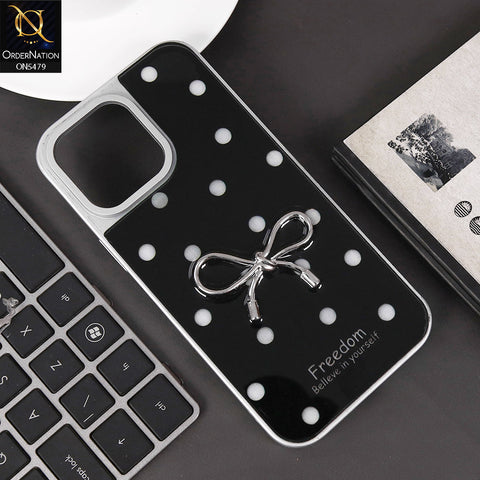 iPhone 16 Pro Max Cover - Black - Elegant Black Polka Dot Case with 3D Metallic Bow