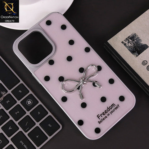 iPhone 16 Pro Max Cover - Light Pink - Elegant Black Polka Dot Case with 3D Metallic Bow