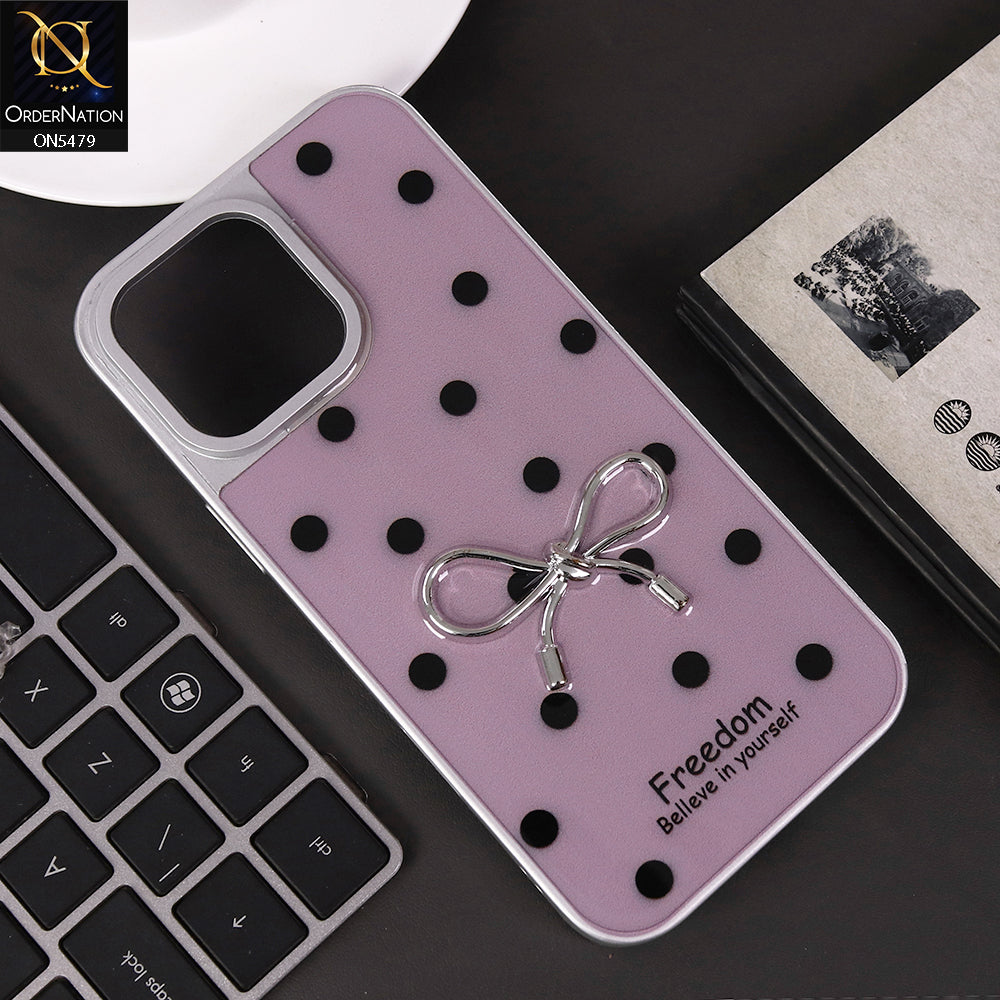 iPhone 16 Pro Max Cover - Plum - Elegant Black Polka Dot Case with 3D Metallic Bow