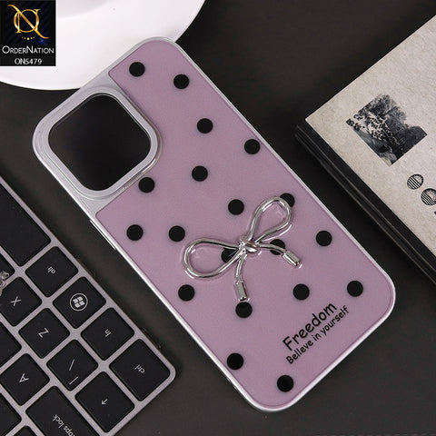 iPhone 16 Pro Max Cover - Plum - Elegant Black Polka Dot Case with 3D Metallic Bow