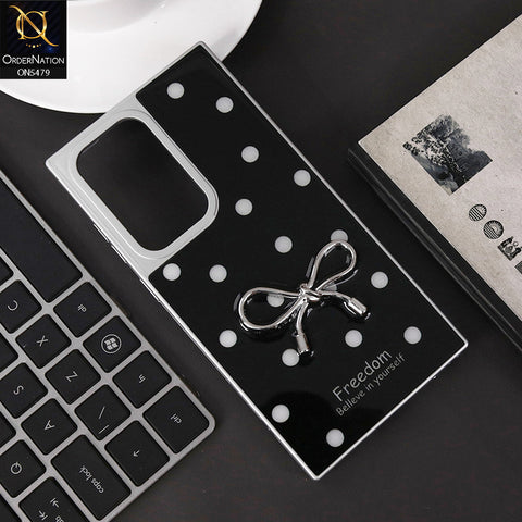 Samsung Galaxy S23 Ultra 5G Cover - Black - Elegant Black Polka Dot Case with 3D Metallic Bow