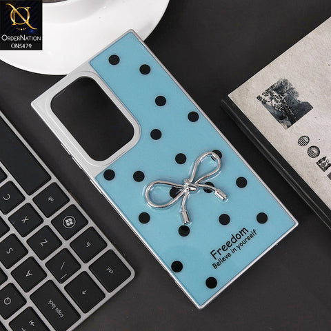 Samsung Galaxy S23 Ultra 5G Cover - Cyan - Elegant Black Polka Dot Case with 3D Metallic Bow