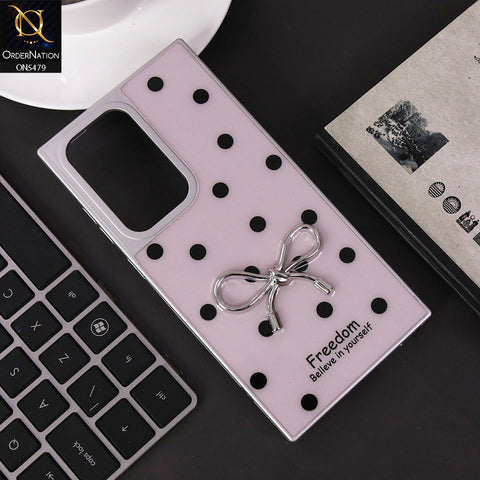 Samsung Galaxy S23 Ultra 5G Cover - Light Pink - Elegant Black Polka Dot Case with 3D Metallic Bow